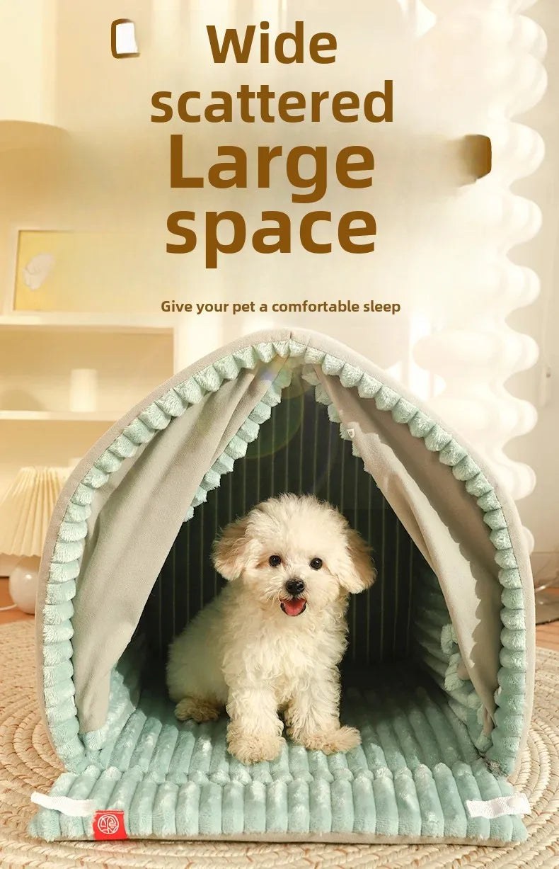 Warm Small Pet House with Double Door Curtain All-season Universal Closed Pet Kennel for Cats and Dogs