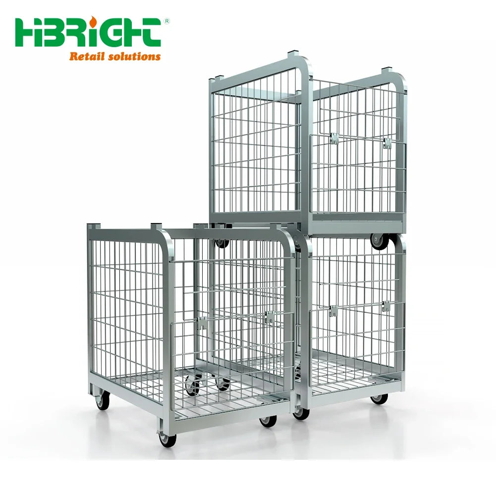 Portable Storage Cage Foldable Logistics Roll Container Warehouse Security Stackable Nestable Wire Mesh Roll Cage