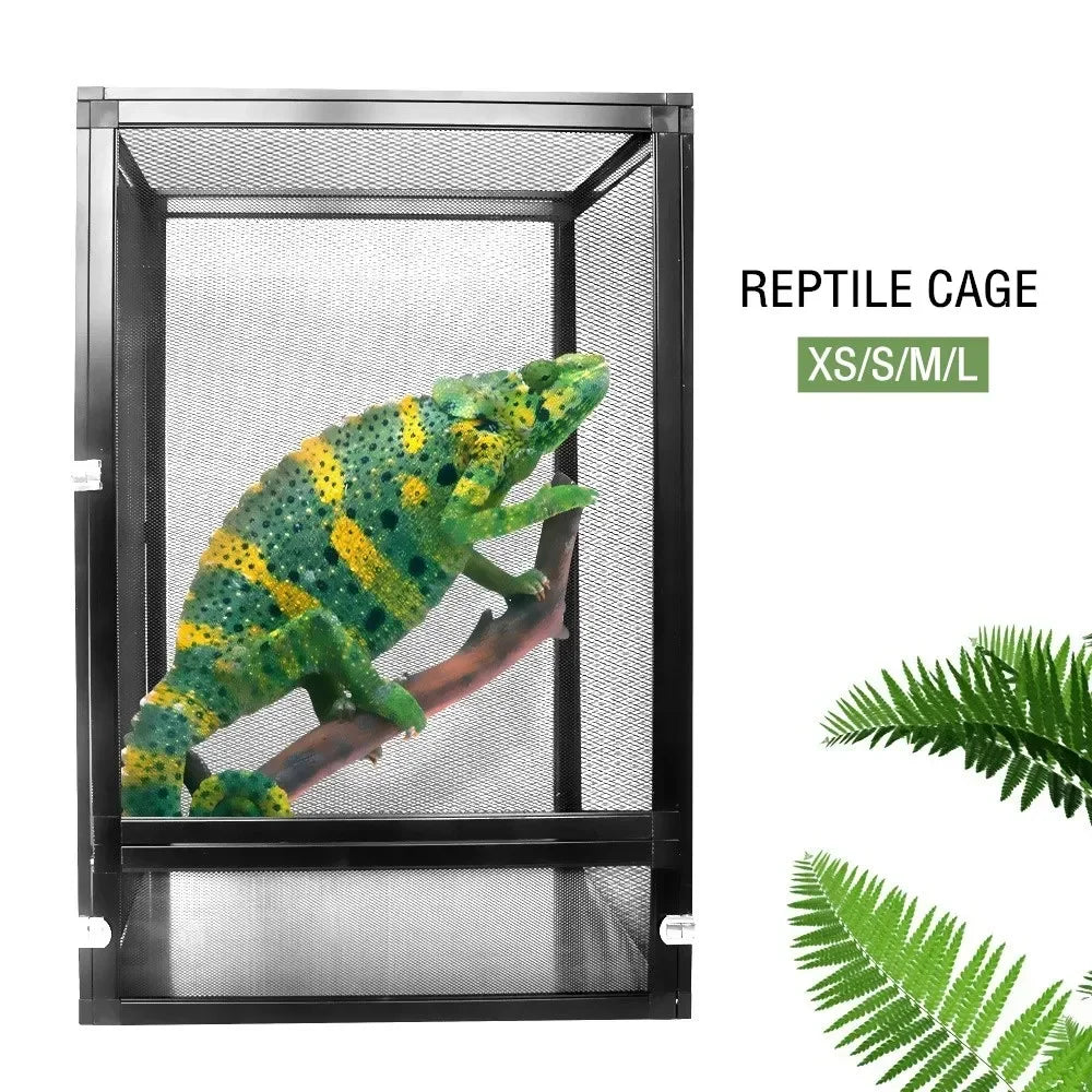 Reptile Detachable Habitat Tank Terrarium Transparent Aluminium Air Screen Cage Front Opening Door Full View Lizard Chameleon