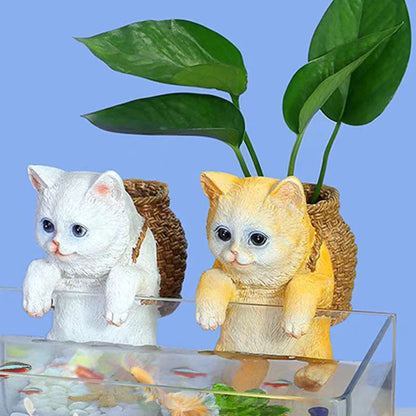 Aquarium Hanging Cat Backpack Hanging Ornaments Fish Tank Tool Storage Basket Desktop Flower Pot Landscaping Decoration Cute