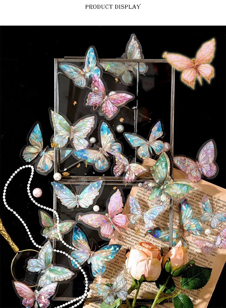 5Style 20pcs/pack INS Butterfly PET Sticker Pack Ice Crystal Laser Gold DIY Handbook Decoration 3D Scrapbook