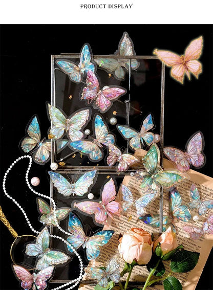 5Style 20pcs/pack INS Butterfly PET Sticker Pack Ice Crystal Laser Gold DIY Handbook Decoration 3D Scrapbook