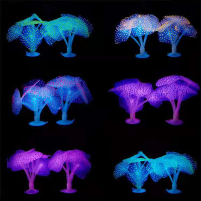Fluorescent  Fish Tank Aquarium Decoration Artificial Coral Simulation Plant Ornament Pets Underwater Landscape With Suction Cup