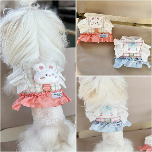 Cute Animal Lace Pet Vest Harness Handmade Lattice Vest for Small Dogs Bichon Frise Princess Summer Clothes Leash Accessories