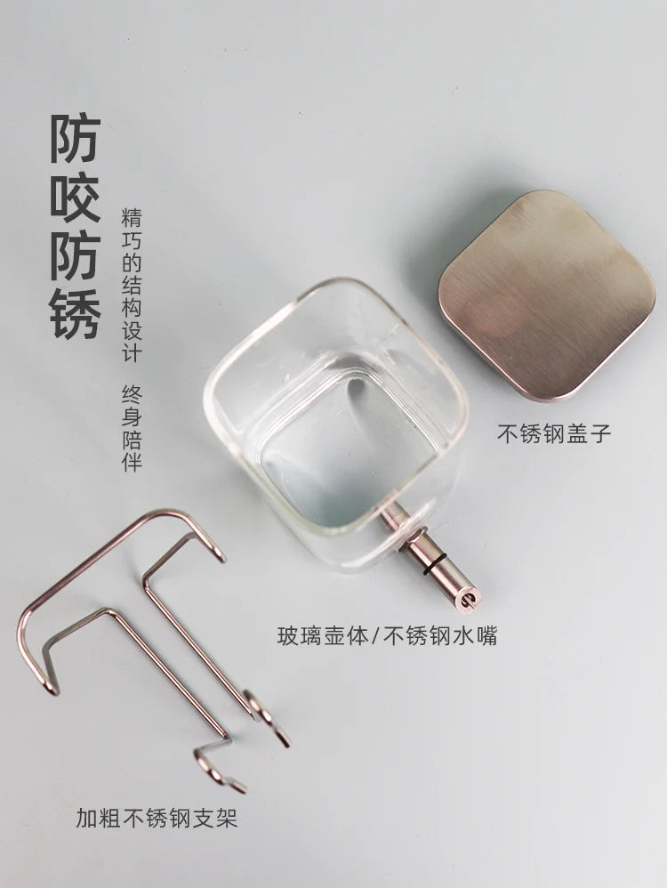 Fine Needle Silent Totoro Striker Kettle Pet Parrot Hamster Drinking Kettle Flower Branch Squirrel Bite Proof Glass Feeder