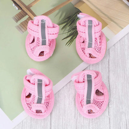4pcs Small Size Dogs Mesh Sandals Breathable Summer Dog Shoes Safety Reflective Anti-Slip Sneakers for Puppy Teddy Pet Supplies