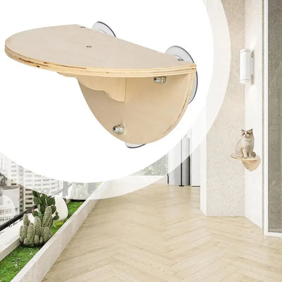 Cat Window Perch 2-In-1 Cordless Cat Hammock Kitten Window Seat With 3 Suction Cups Wooden Wall Mounted Cat Climber Pet Step