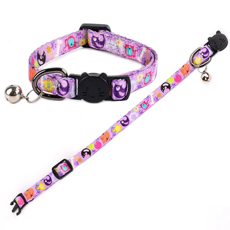 Cartoon Pet Cat Neck Collar for Small Dogs 19-28cm Ring Bell Anti Lost Adjustable Chihuahua Neck Wear Polyester Pet Accessories