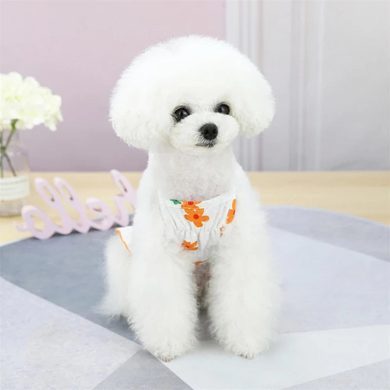 Cartoon Floral Summer Dress for Dogs Chihuahua Puppy Vest One Piece Pet Supplies Spring Female Sphinx Cat Luxury Dog Clothes