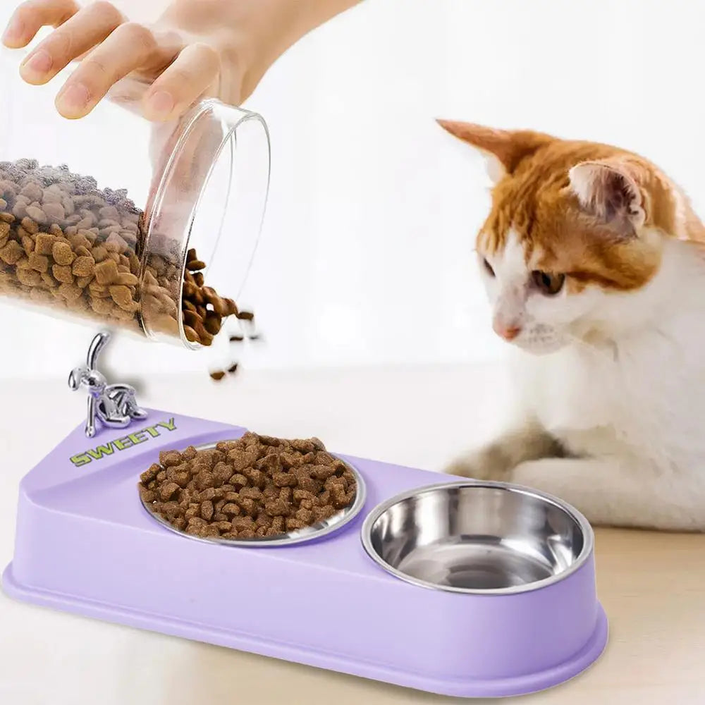Pet Double Feeding Bowl Non-Slip Feeder Two Dishes For Cats Non-skid Pet Stainless Steel Bowls Pet Feeder Food Dispenser