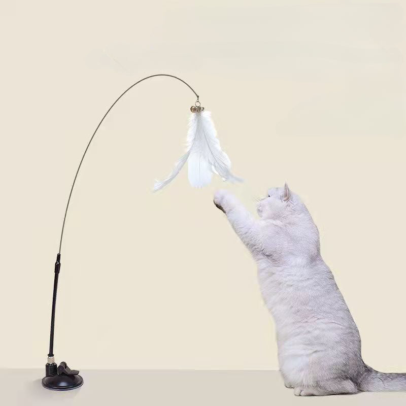Interactive Cat Toy Handfree Cat Stick Playing Kitten Playing Teaser Wand Toy Suction Cup Bird/Feather Cat Wand Pet Supplies