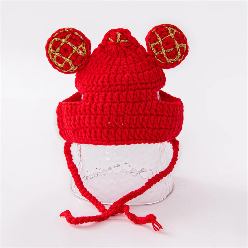 Luxury Design Pet Hat for Small Dogs Knitting Animal Shaped Cosplay Puppy Head Wear Caps New Year Warm Lace Up Cat Accessories