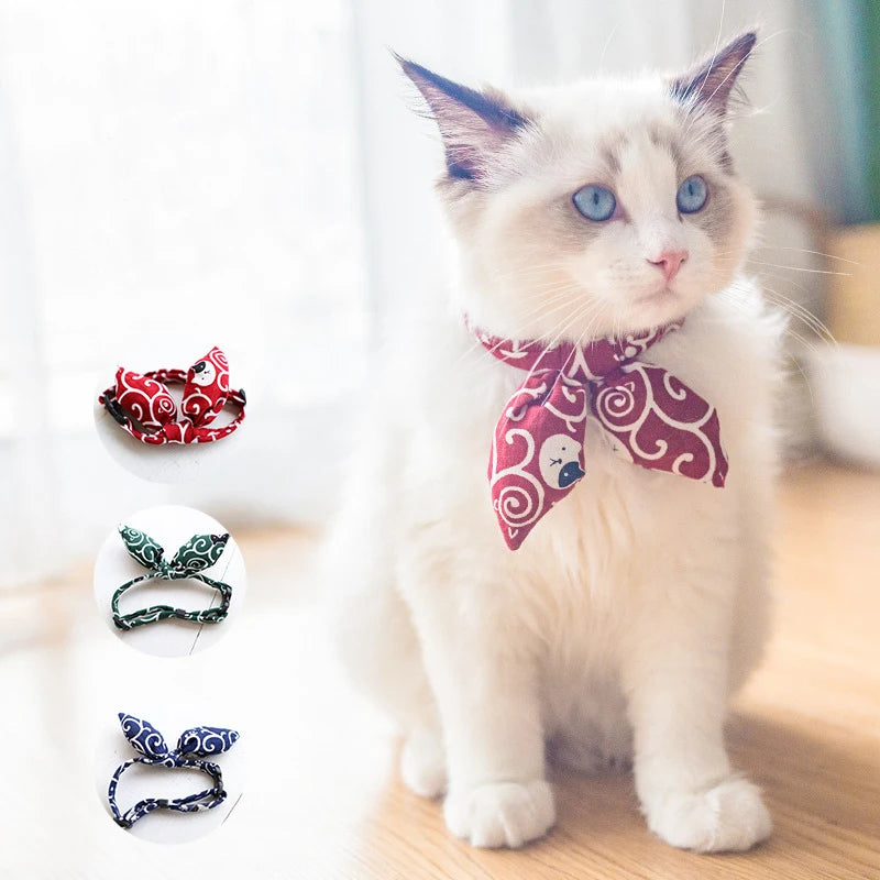 Japanese Fashion Pet Dog Accessories Bunny Ears Adjustable Neck Wear Handmade York Dog Necklaces Fancy All Season Collar for Cat