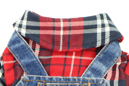 Black Dog Denim Jumpsuit Plaid Shirt Overalls for Dogs, Spring Clothes for Small Dogs Puppy Yorkie Jeans Jacket Pet Apparel