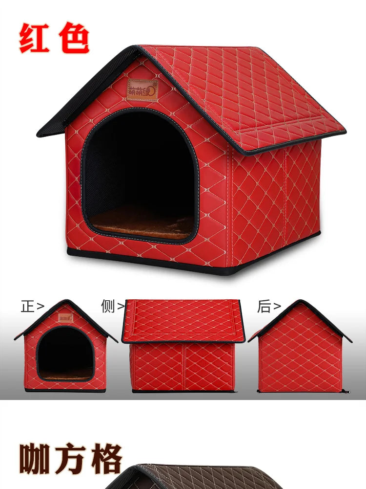 Kennel Winter Warm Waterproof Removable Washable Closed House Kennel Villa Small Dog Corgi Law 11 Pet Nest