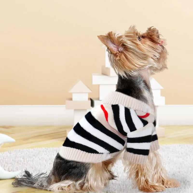 Autumn Winter Dog Clothes Chihuahua Bichon Pet Dog Sweater Soft Striped Cardigan Coat Puppy Warm Knitted Jacket Dog Girl Costume