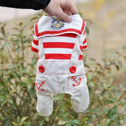 Anchor Navy Costume Dog Jumpsuit for Small Dogs, Puppy Stripe Shirt with Pants Overalls Seaman Outfits Autumn Chihuahua Clothes