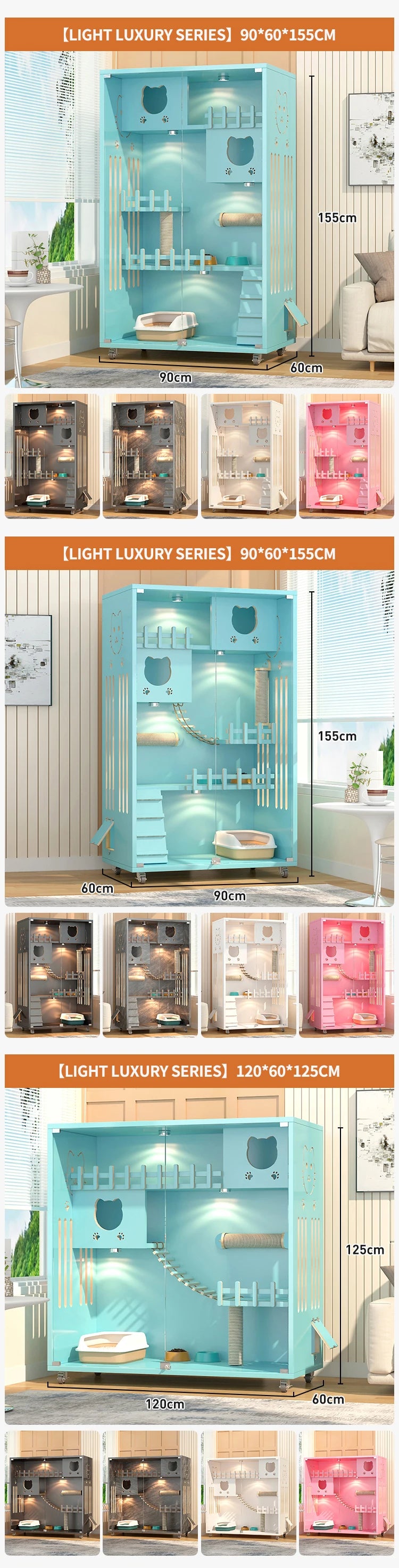 Factory Luxury Wooden Pet Cage Customized Wood Guangdong Pet houses Cats Solid Sustainable Window Beds for Cats 3 Pcs Cat houses