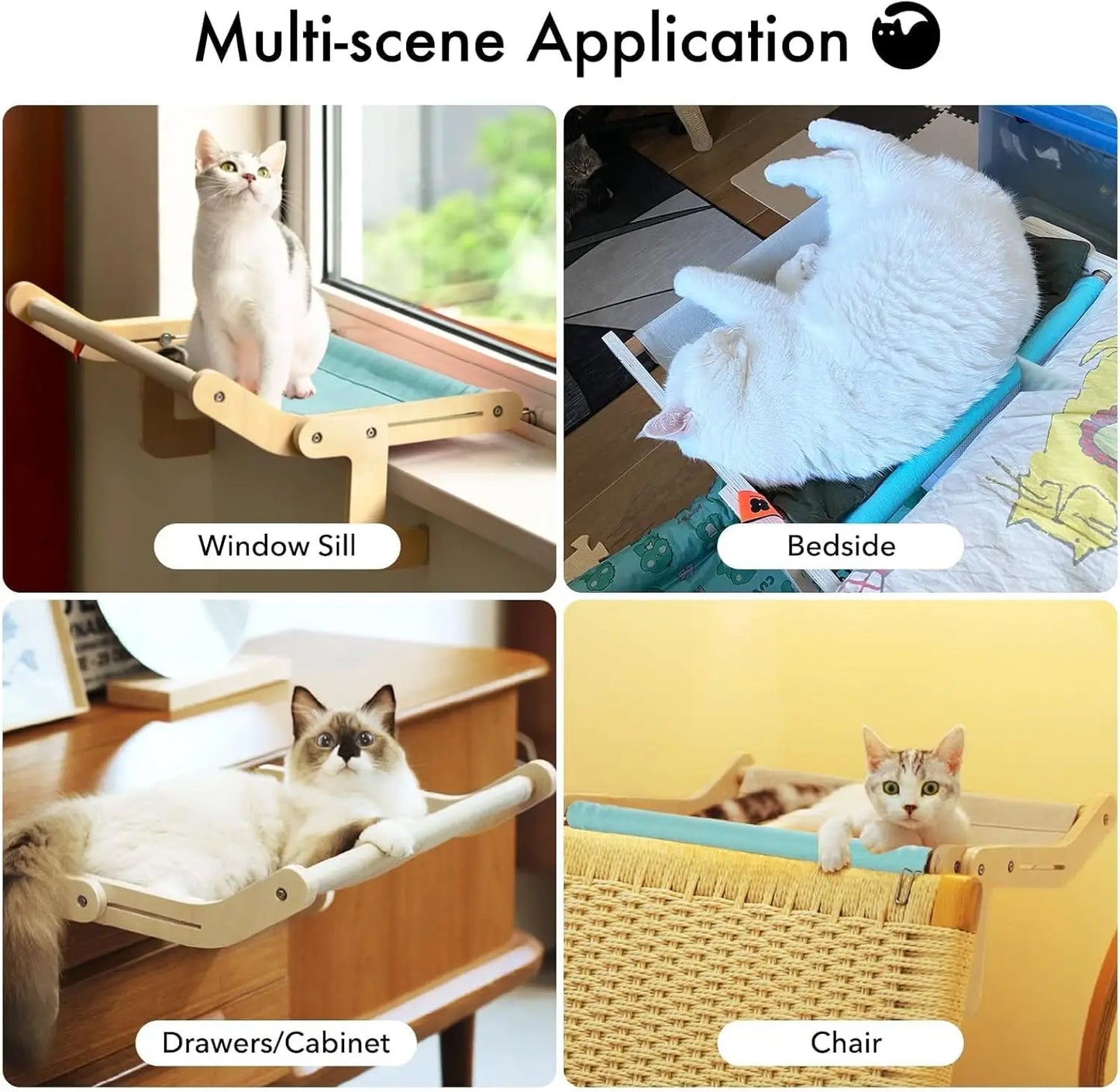 Pet Window Hanging Cat Bed, Removable Balcony Cat Hanging Hammock Wooden Assembly Indoor Bedside Bed Pet Nest