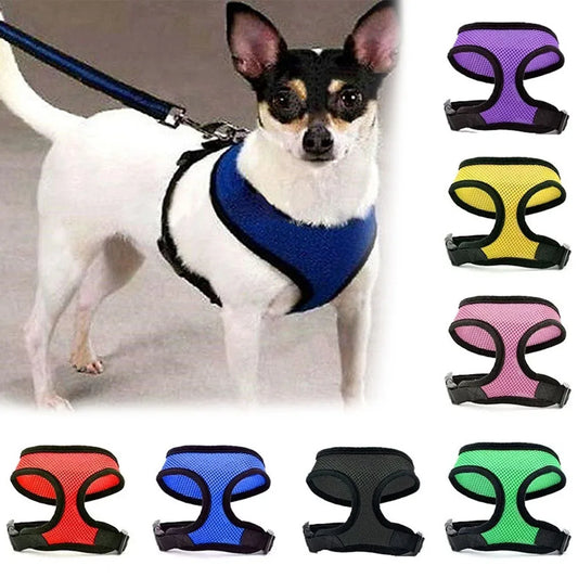 Adjustable Soft Dog Harness Nylon Breathable Mesh Walk Out Harness Vest Collar for Pets Small Medium Large Dog Chest Strap Leash