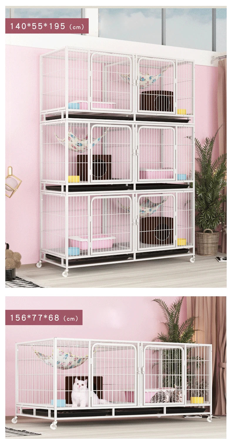 Outdoor Animal Cage Metal Pet Breeding Cage Stainless Steel Wire 6-Door 3-Layer Cat Cage With Wheels