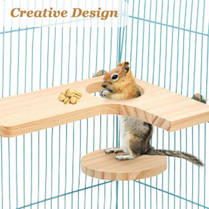 4 Pieces Hamster Wood Platform Set Wood Round Station Board L-shaped Round Hole Standing Platform Hamster Cage Accessories