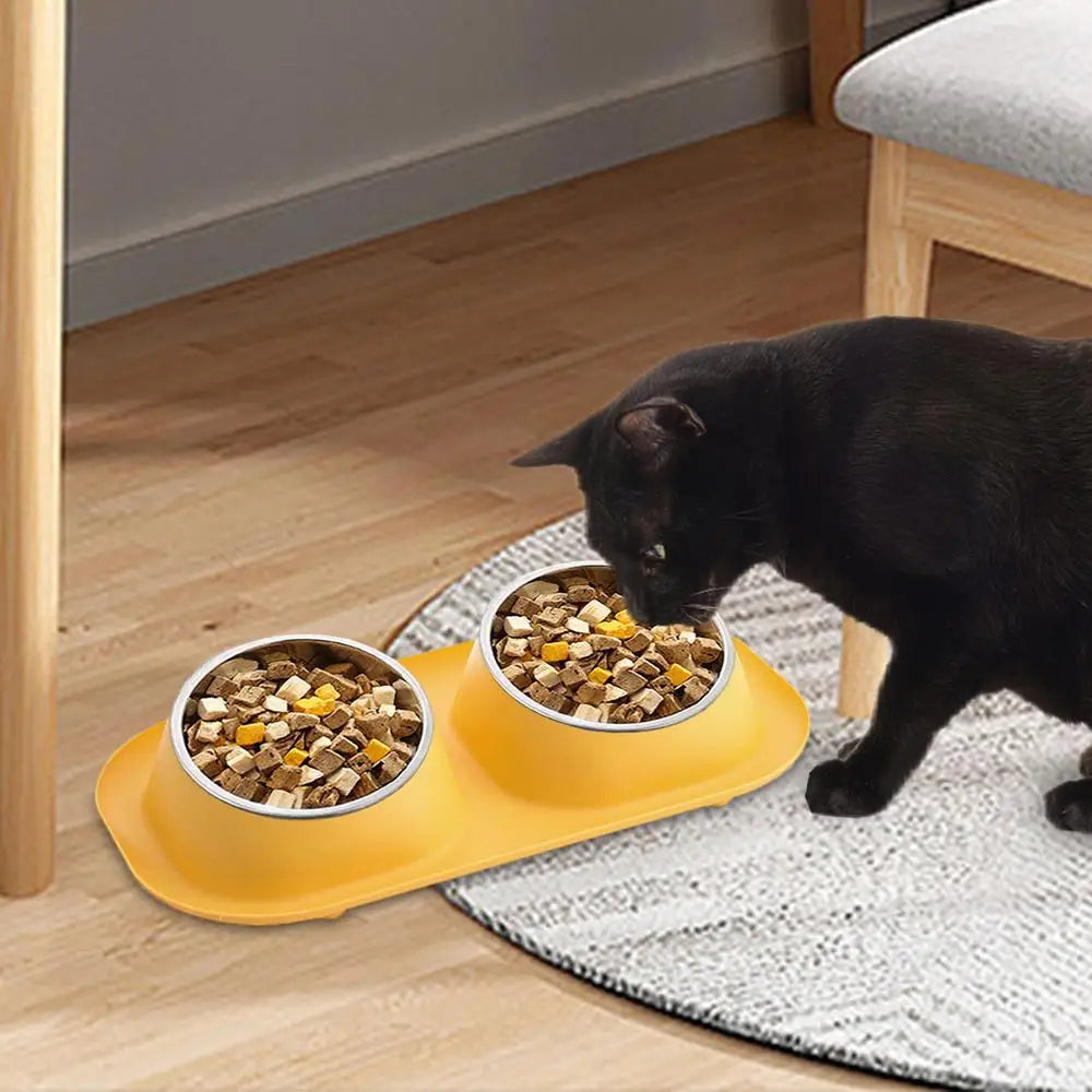 Dog Food Bowl Stainless Steel Double Cat Food Bowl Non Slip Double Cat Food And Water Feeding Bowls For Dogs Cats Puppies And