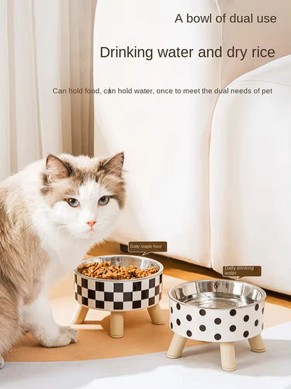 Stainless steel dog bowl anti knock pet bowl cat bowl high foot neck protection dog bowl large capacity cat food bowl