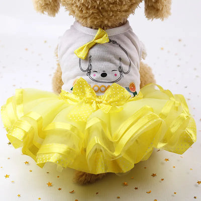 Cute Lace Princess Dog Tutu With Bow - Red, Yellow, Green