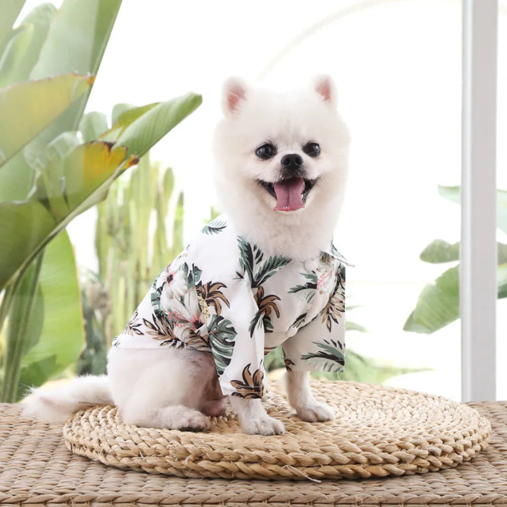 Summer Dog Shirt Hawaiian Beach Pet Clothing Coconut Tree Flower Print Puppy T-Shirt for Small Dogs Cats Vest Camp Shirt for Pug