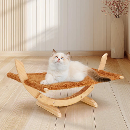Cat Bed Elevated Cat Hammock Wooden Frame with Cushion for Cats Rest and Sleep Comfortable Indoor Cat Supplies Pet Furniture