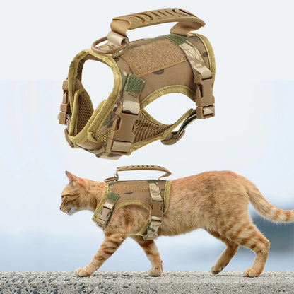 Tactical Cat Harness Leash for Walking Escape Proof Adjustable Kitten K9 Vest with Patch for Military Service Small Dog Training