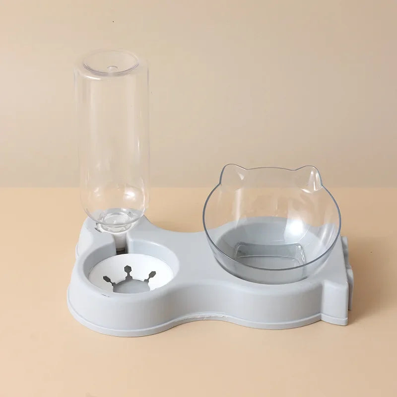 Pet Cat Food Bowl Automatic Feeder All-in-One Splice Dog Cat Food Bowl and Drinking Fountain Drinking Raised Standing Dish Bowl