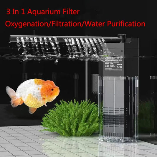 3-in-1 Internal Aquarium Filter Pump Fish Tank Submersible Silent Air Oxygen Aerator Internal Water Pump Low Water Level filter