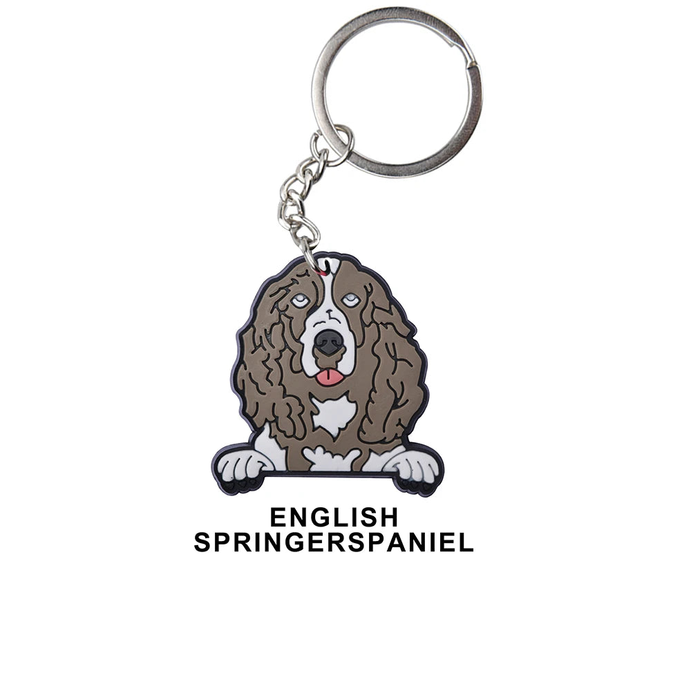 Cartoon Cool Dogs Keychains Bulldog English Springerspaniel Keyrings Maltese Greyhound Key Chains Husky Keeshond Key Rings Gifts