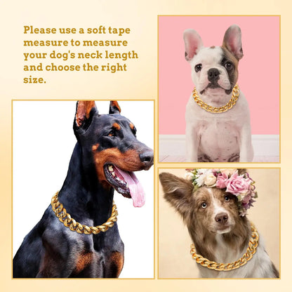 19MM Chew Proof Gold Dog Chain Collar Stainless Steel  Collars with Solid Buckle Pet Chains for Large Dogs