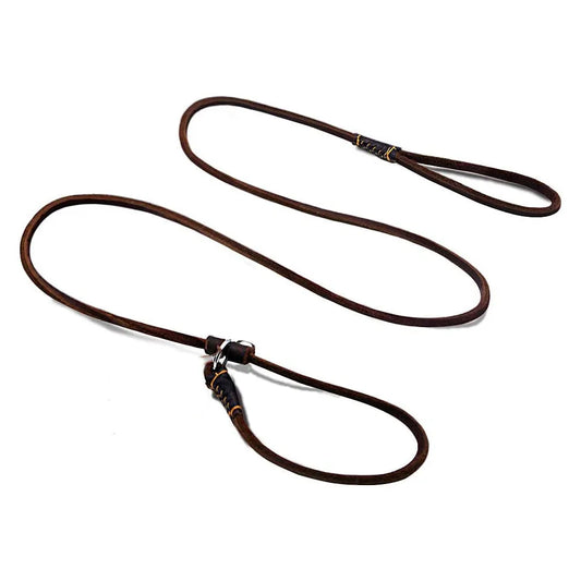 Slip Dog Leash Soft Thin Handmade Genuine Leather Pet Puppy Dog Chain Collar Leash Slip for Small Medium Dogs Training & Walking
