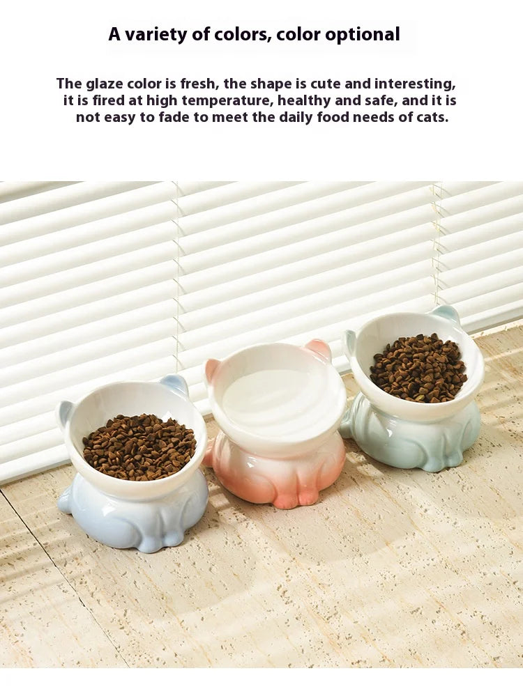Cat Bowl Ceramic High Foot Diagonal Mouth Neck Protection Cat Food Bowl Large Diameter Drinking Bowl Anti Overturning Cat Food B