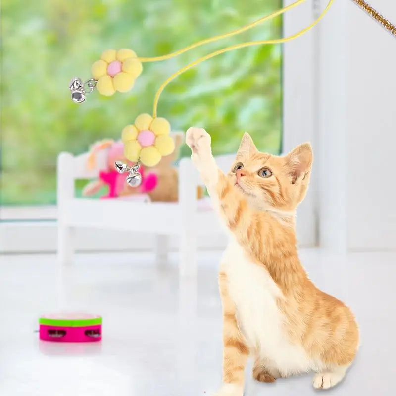 Cat Teaser Wand Kitten Stick Toy Cat Fishing Pole Toy Cat Teaser Toy With Bell And Chrysanthemum Pendant Promotes Cat Exercise