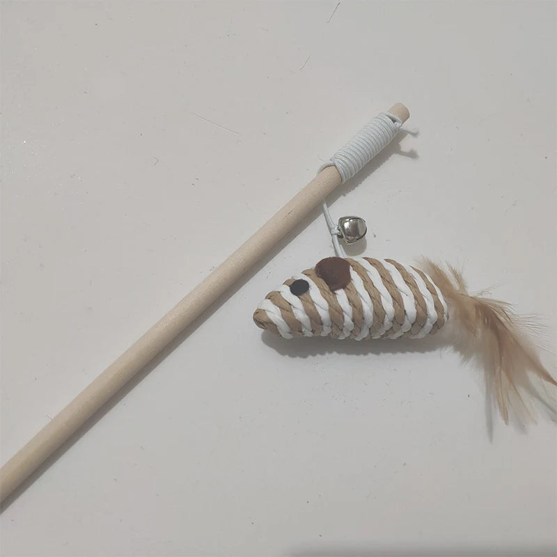 Cat Teaser Wand Toy Feather Butterfly Mouse Cat Fishing Rod Toys Wooden Interactive Kitten Toys For Indoor Cats Ball With Catnip