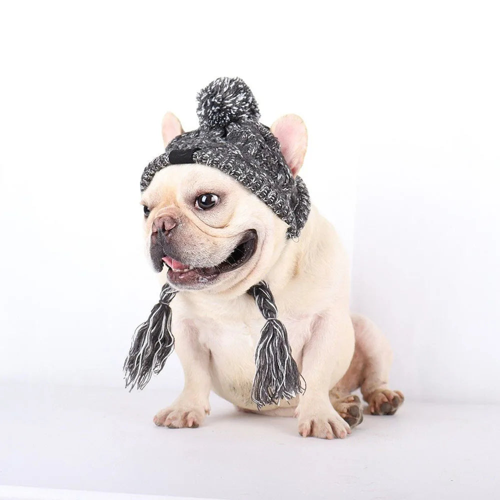 Winter Soft Dog Hat Warm Pet Dog Knitted Hat with Ear Holes Windproof Knitting French Bulldog Hat for Puppy Small Medium Dog Cap