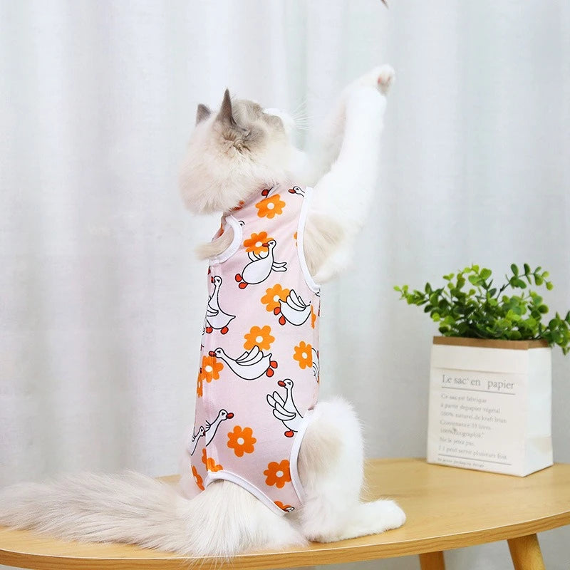 Cute Cartoon Print Overalls for Small Medium Dogs After Sterilization Dressing Surgery Pet Cat Outfit Soft Cotton Puppy T Shirts