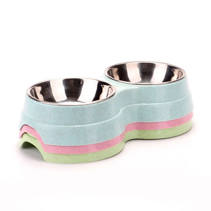 Pet Stainless Steel Bowls Double Puppy Dog Food and Water Bowls Set Cat Bowls Pet Feeder Dishes Dual Bowls for Small Dogs Cats