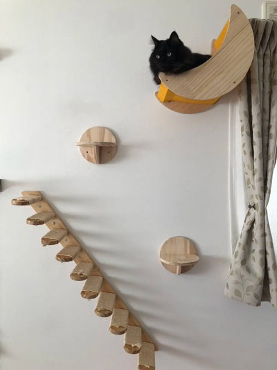 Cat Tree Wall Mounted Cat Shelves Scratching Post for Cat Jumping Platform and Cat Hammock Rope Ladder Wall Wooden Furniture