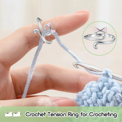Adjustable Crochet Tension Cute Cat Ring, Beginner Knitting Crochet Hook Ring, Yarn Guide Finger Holders Thimbles Winder Tools