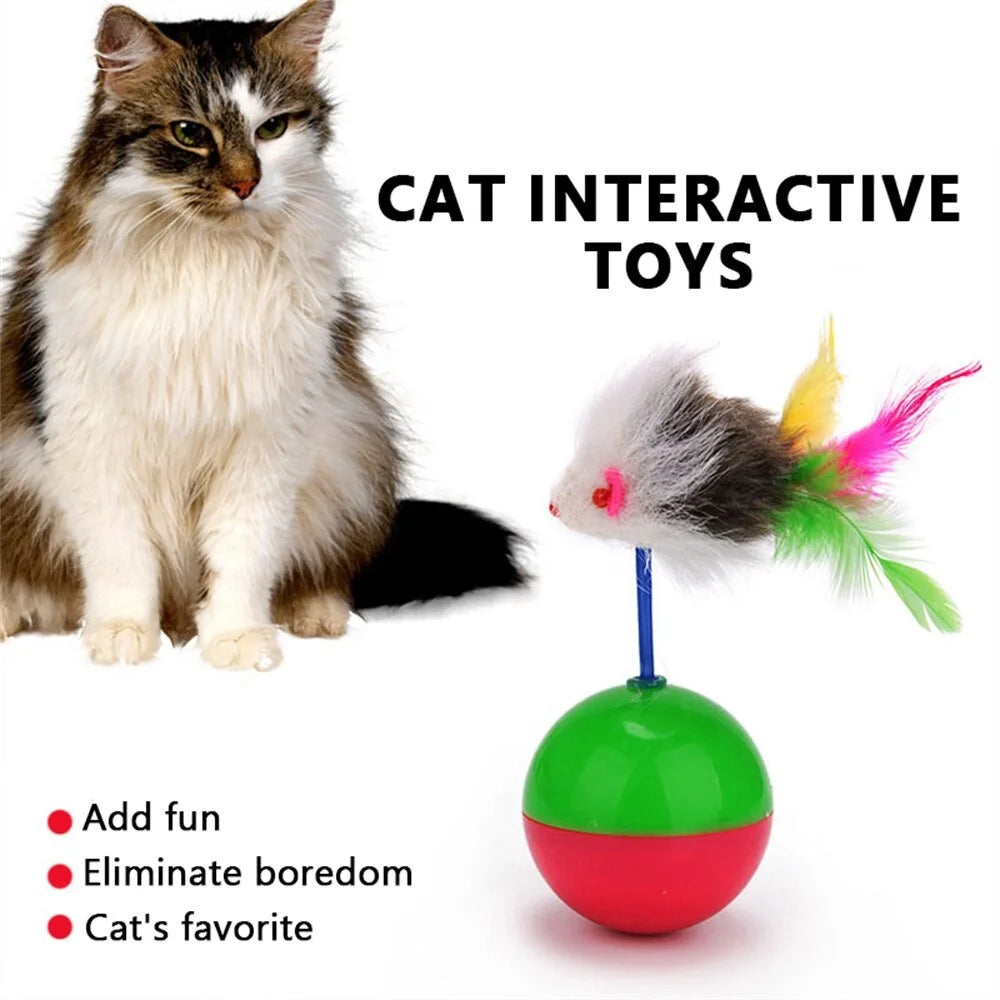 Pet Durable Colorful Feather Mimi Favorite Fur Mouse Tumbler Kitten Cat Toys Play Balls For Catch Cats Supplies 2PCS
