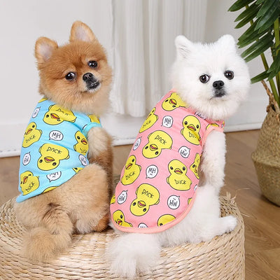 Yellow Duck Pet Dogs Summer Vest Spring Designer York Dog Clothing Sleeveless Overalls Cute Cartoon Breathable Clothes for Cats