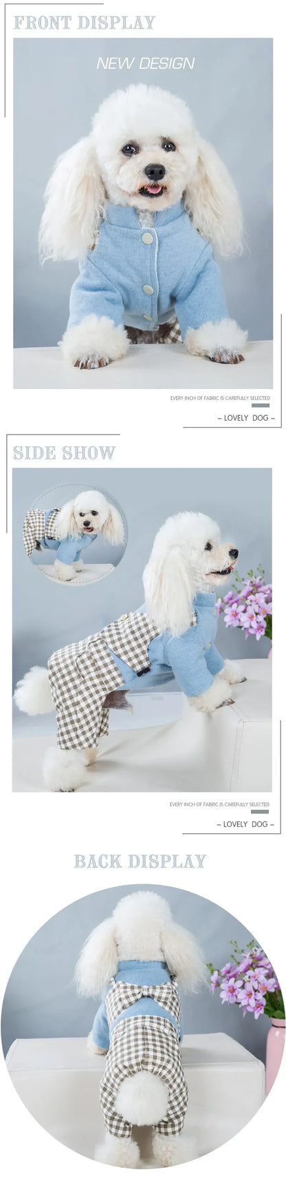 Winter Dog Clothes Bowknot Plaid Coat Thicken Jacket Pets Gentleman Outfits Warm Clothes Bowknot Jumpsuit Jacket Outfit Clothing