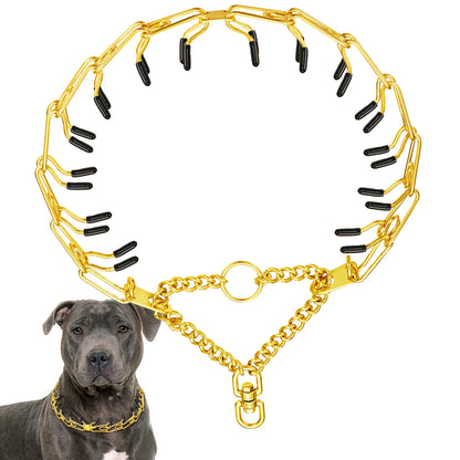 Adjustable Pinch Collar for Dogs,Gold Dog Training Collar Prong Collar with Quick Release Buckle for Small Medium Large Dogs