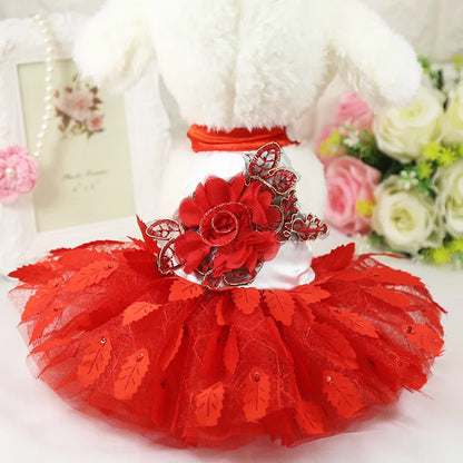 10PCS Pets Accessaries Dogs Cats Princess Flower Lace Dress For Pet Wedding Party Spring Summer small Teddy girl ropa para perro